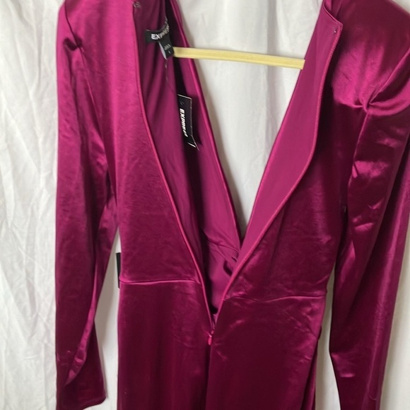 Express: Metallic Purple Plunging neckline- side slit-long sleeve- Dress- S - Picture 13 of 16